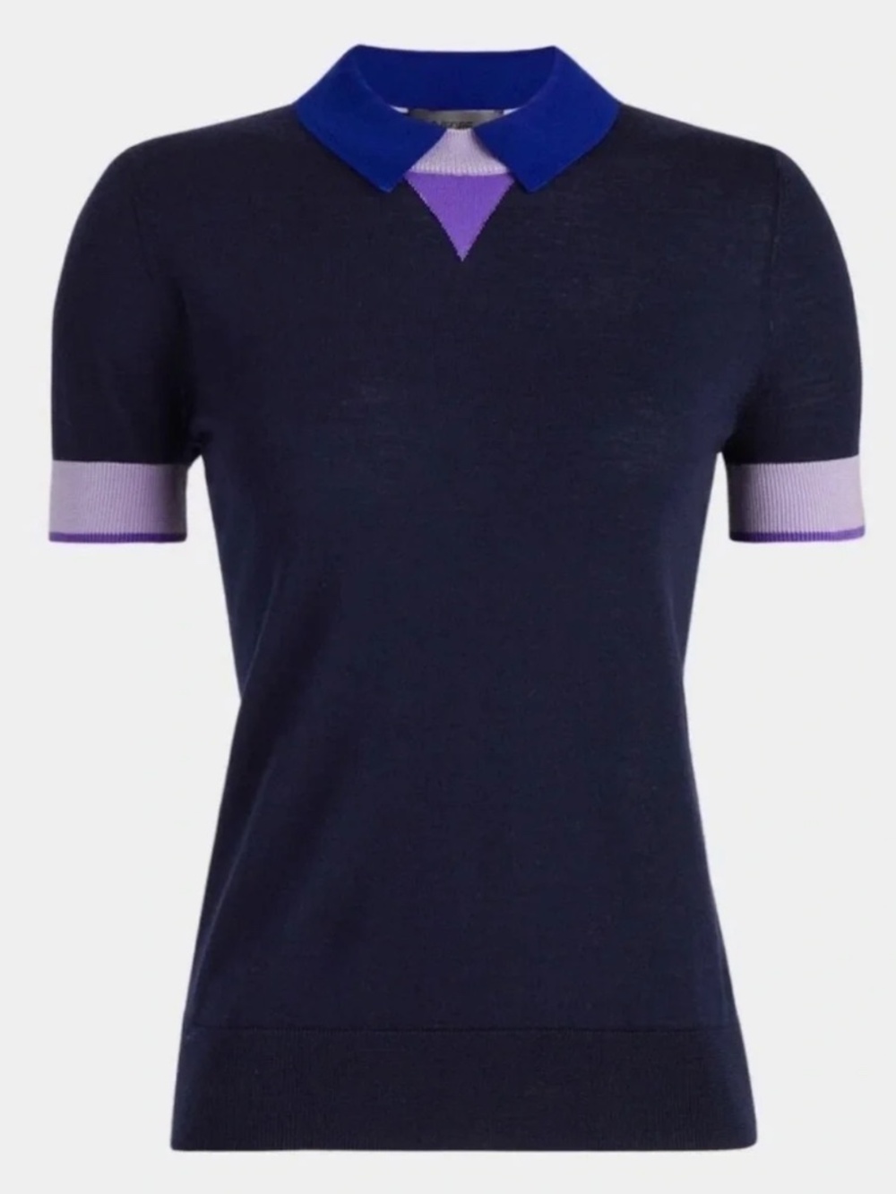 G/FORE Layered Merino Wool Short Sleeve Polo Golf Sweater, Navy Blue, Women's XS